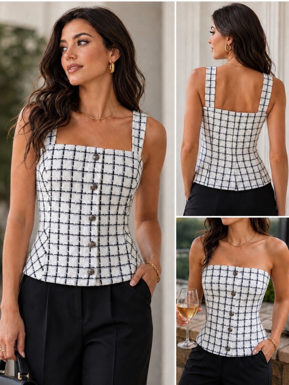 WhBM White House Black Market Plaid Tweed Corset Bustier Top NEW size 4